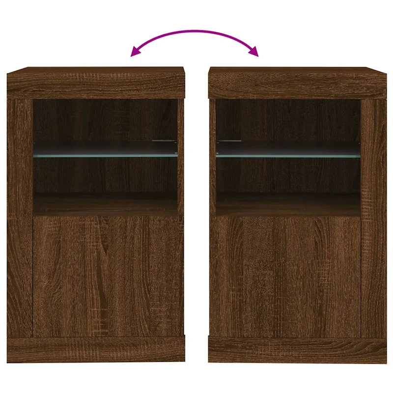 Armoire latérale moderne à éclairage LED 41 x 37 x 67 cm grand espace de rangement style contemporain en bois chêne 02_0049374