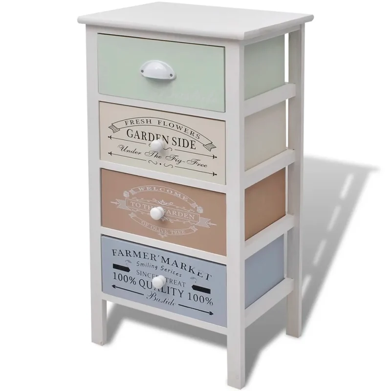 Armoire de rangement style français 38 x 28 x 72 cm avec 4 tiroirs en bois blanchi 02_0046274
