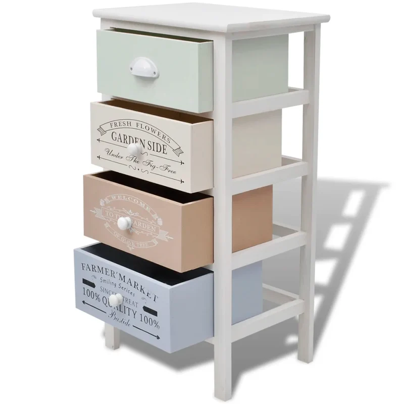 Armoire de rangement style français 38 x 28 x 72 cm avec 4 tiroirs en bois blanchi 02_0046274