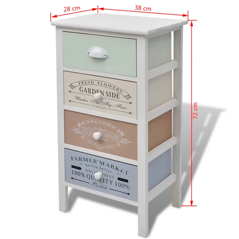 Armoire de rangement style français 38 x 28 x 72 cm avec 4 tiroirs en bois blanchi 02_0046274