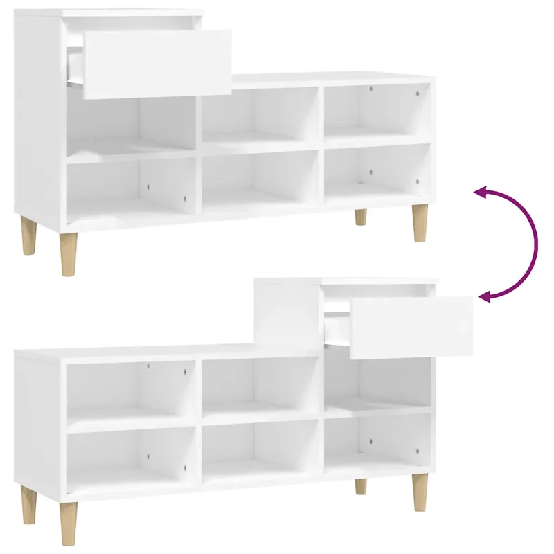 Armoire à chaussures de rangement moderne avec tiroir 102 x 36 x 60 cm en bois d'ingénierie blanc 02_0048444