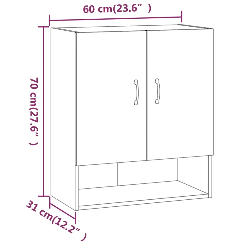 Armoire murale pratique design moderne 60 x 31 x 70 cm rangement optimisé en bois gris béton 02_0048048