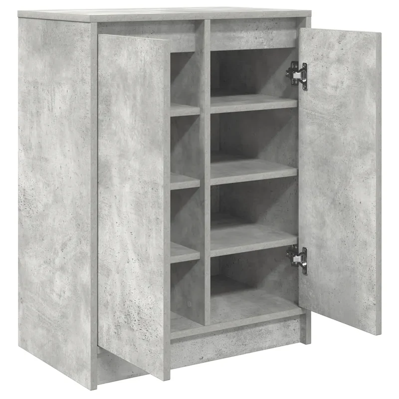 Armoire à chaussures avec 2 portes et 8 étagères 57 x 34 x 76 cm style moderne finition pratique en bois d'ingénierie gris béton 02_0051772