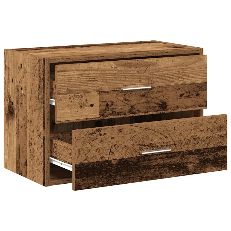Armoire de rangement empilable 60 x 31 x 40 cm avec 2 tiroirs pratique style vintage en bois vieux bois 02_0051201