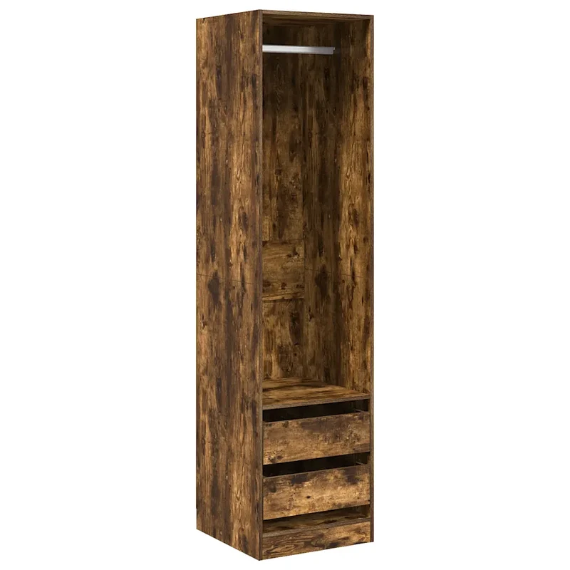 Armoire avec tiroirs rangement chic 50 x 50 x 200 cm en bois d'ingénierie chêne fumé 02_0048154