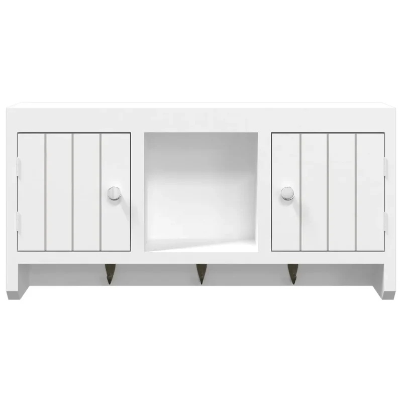 Armoire à clés murale design moderne 40 x 8,5 x 20 cm grande capacité rangement en bois blanc 02_0047123