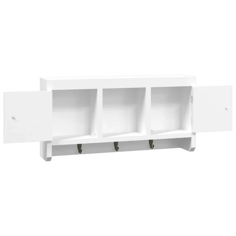 Armoire à clés murale design moderne 40 x 8,5 x 20 cm grande capacité rangement en bois blanc 02_0047123