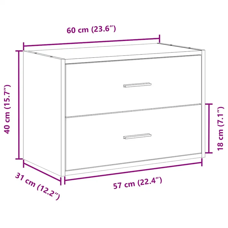 Armoire de rangement empilable 60 x 31 x 40 cm avec 2 tiroirs pratique déco moderne en bois d'ingénierie blanc 02_0051188