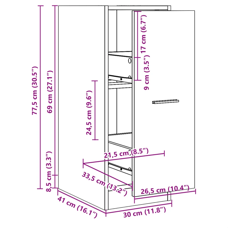 Armoire apothicaire multifonctionnelle 30 x 41 x 77 cm grand espace de rangement style classique en bois d'ingénierie marron 02_0050607