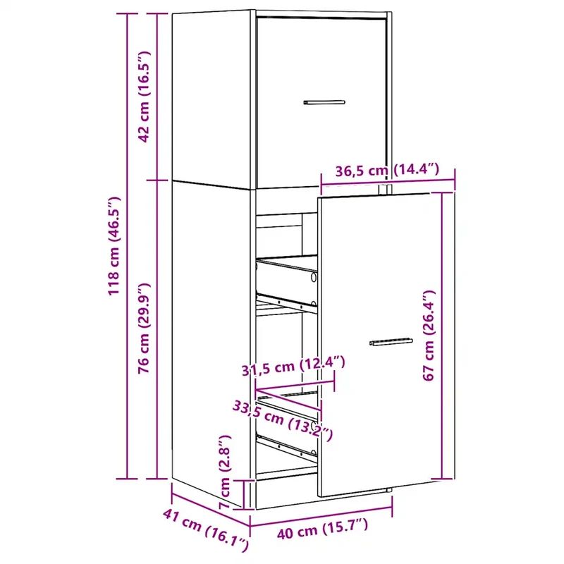 Armoire d'apothicaire multifonctionnelle rangement cuisine 40 x 41 x 118 cm en bois d'ingénierie chêne artisanal 02_0050645