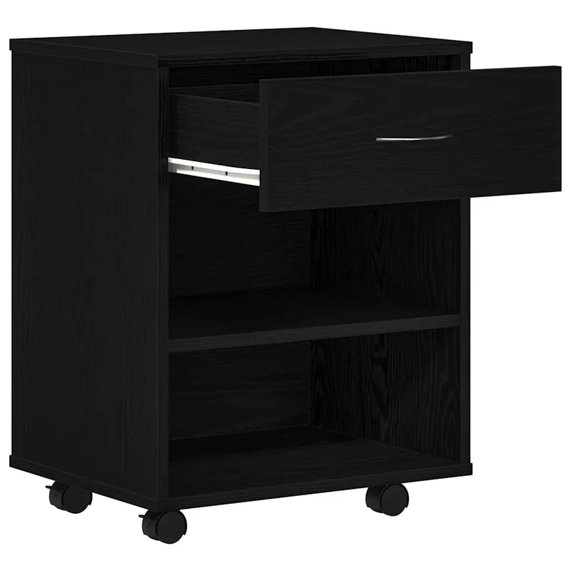 Armoire de rangement moderne avec roues 46 x 36 x 59 cm grand espace de stockage style contemporain en bois d'ingénierie noir 02_0051910
