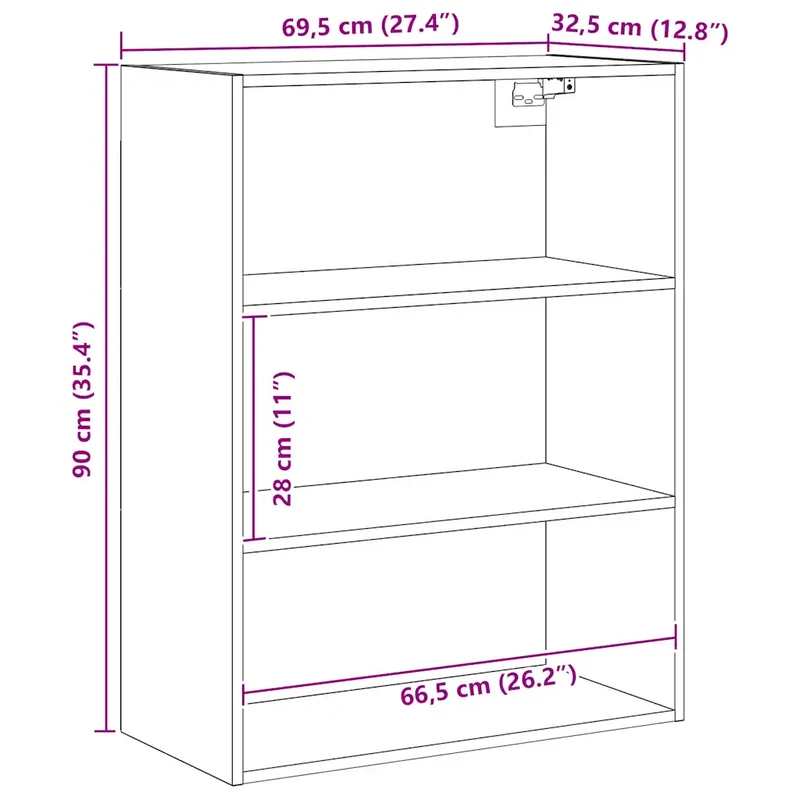 Armoire murale suspendue moderne rangement 69,5 x 32,5 x 90 cm en bois d'ingénierie chêne artisanal 02_0051020