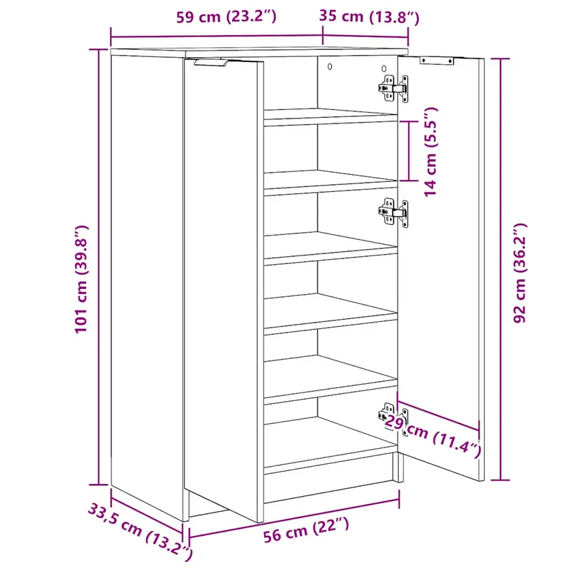 Armoire à chaussures rangement organisé 59 x 35 x 100 cm en bois d'ingénierie chêne artisanal 02_0050995