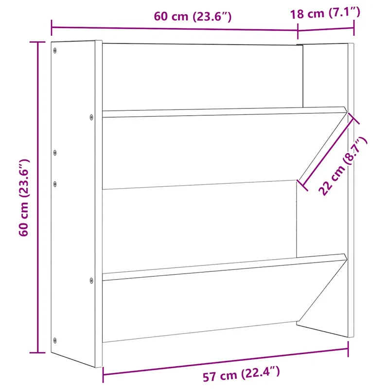 Armoire à chaussures murale moderne 60 x 18 x 60 cm rangement pratique 2 étagères en aggloméré chêne sonoma 02_0047887