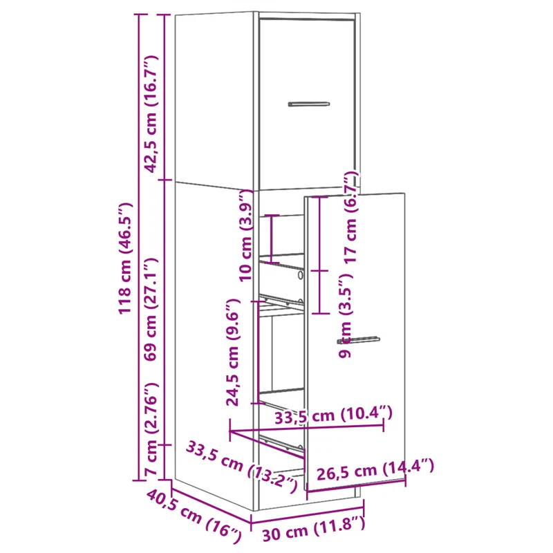 Armoire d'apothicaire multifonctionnelle rangement 30 x 41 x 118 cm en bois d'ingénierie chêne fumé 02_0050614